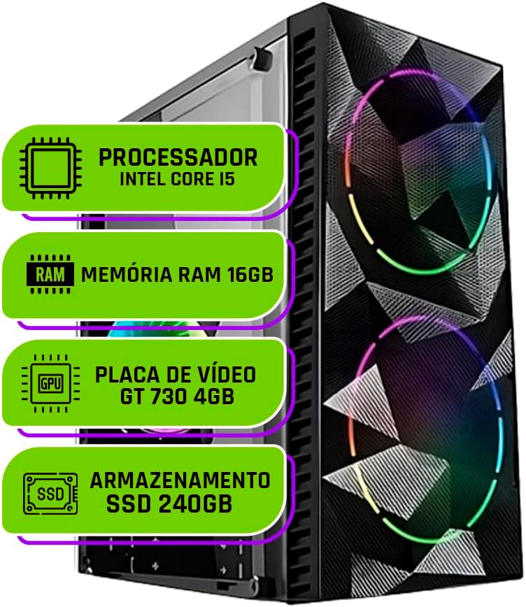 PC Gamer Intel Core i5 3470 3.6GHz Placa de Vídeo GeForce GT 730 4GB Memória Ram 16GB DDR3 SSD 240GB